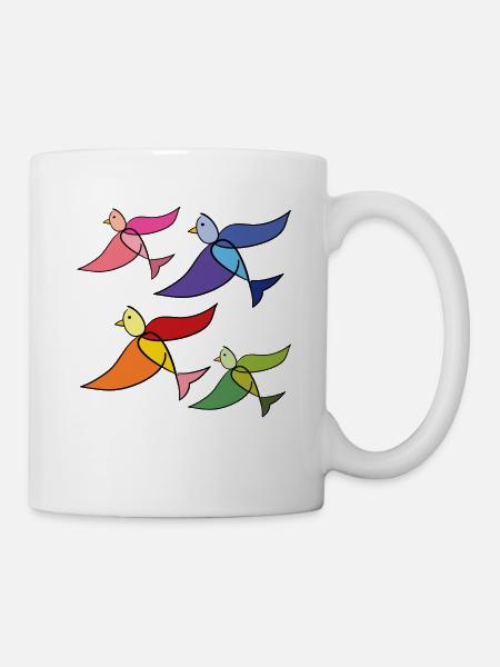 arc-en-ciel oiseaux de paix - Mug blanc - blanc