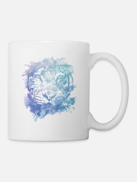 Tiger Gesicht - Abstrakt Kreativ Watercolor Style - Tasse - Weiß