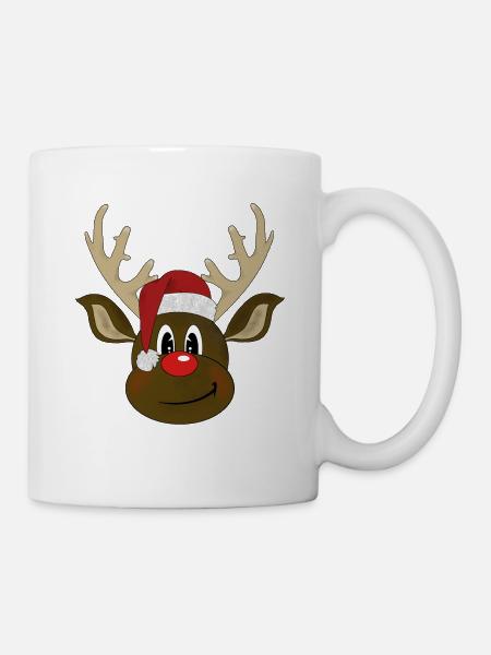 Reindeer with a Santa hat - Mug - white
