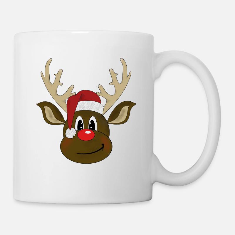 Rentier mit Weihnachtsmütze - Tasse - Weiß