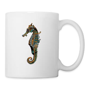 Mechanisches Seepferdchen Meerestier Motiv - Tasse - Weiß - Rechts