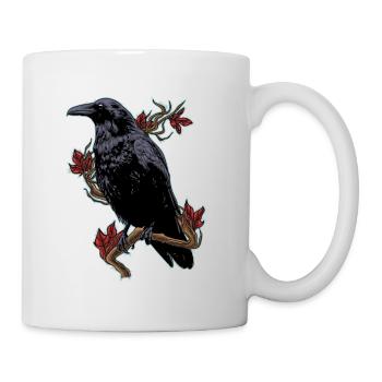 Rabe Krähe Vogel Schwarz Raubvogel Herbst Motiv - Tasse - Weiß - Rechts
