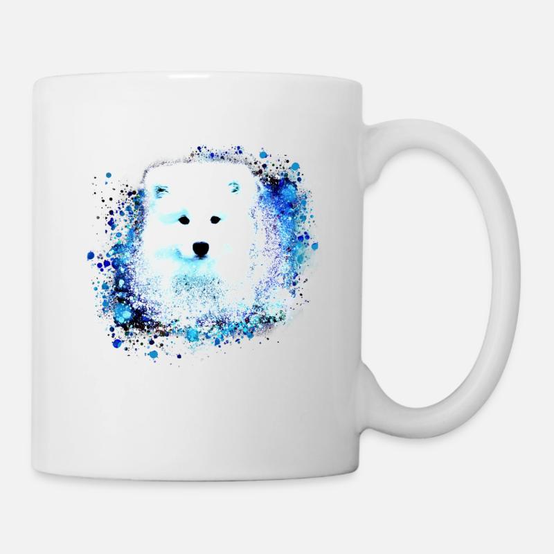Samojede, Hund, Aquarell,Malerei, blau - Tasse - Weiß