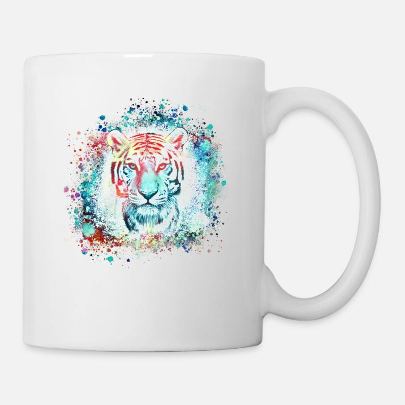 weisser tiger ,tiger,blau,graffiti, aquarell,bunt - Tasse - Weiß