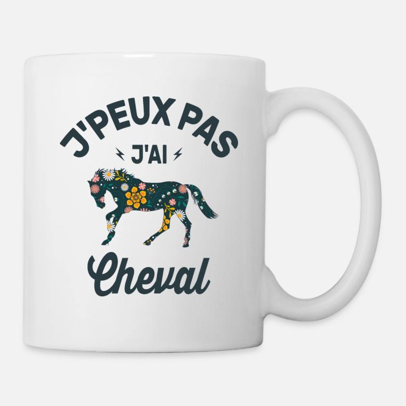 Je Peux Pas J'ai Cheval Cadeau Fleuri - Mug blanc - blanc
