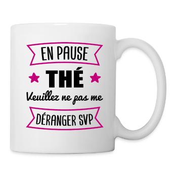 cadeau marrant femme pause thé | bureau travail - Mug blanc - blanc - Droite