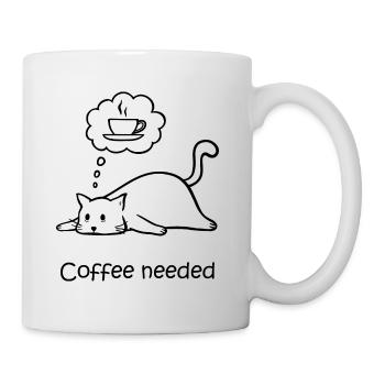 funny tired cat wants coffee, coffee drinker tired - Mug - white - Right