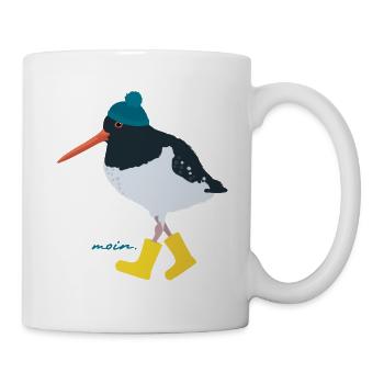 Austernfischer mit Gummistiefeln moin - Tasse - Weiß - Rechts