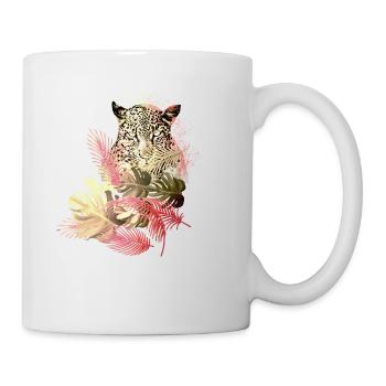 leopard, katze,wildkatze,malerei,blätter,gold,rot - Tasse - Weiß - Rechts