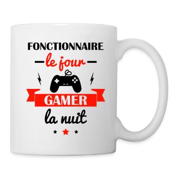 fonctionnaire le jour,gamer la nuit - Mug blanc - blanc - Droite