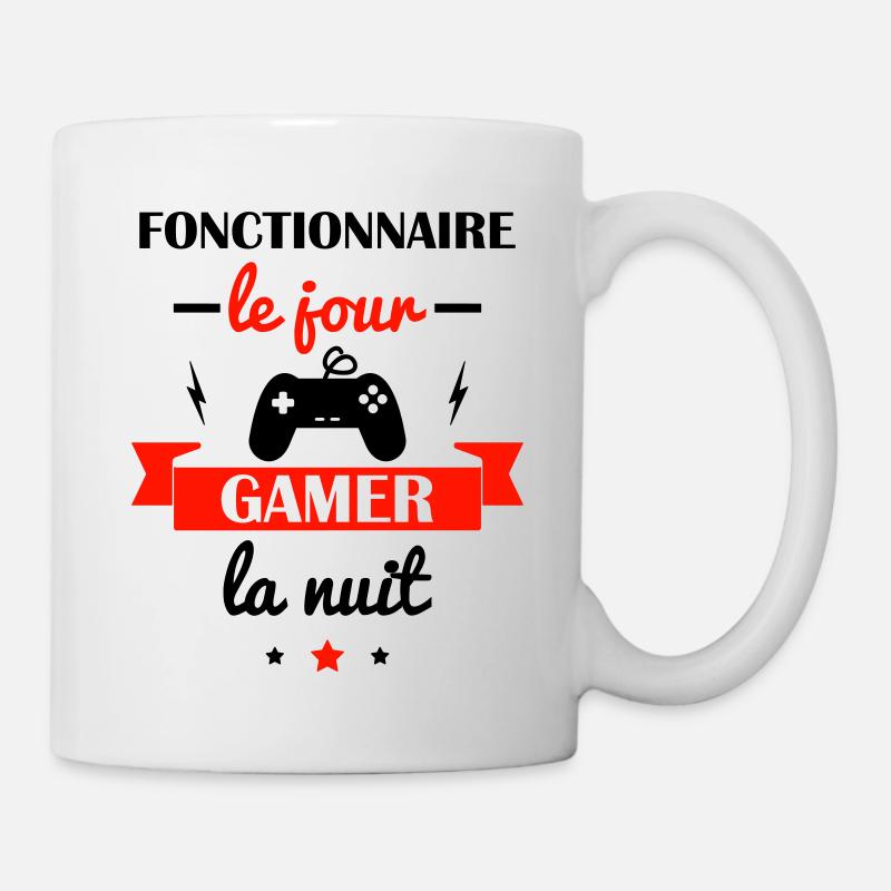 fonctionnaire le jour,gamer la nuit - Mug blanc - blanc