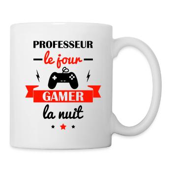professeur le jour,gamer la nuit,geek,prof - Mug blanc - blanc - Droite