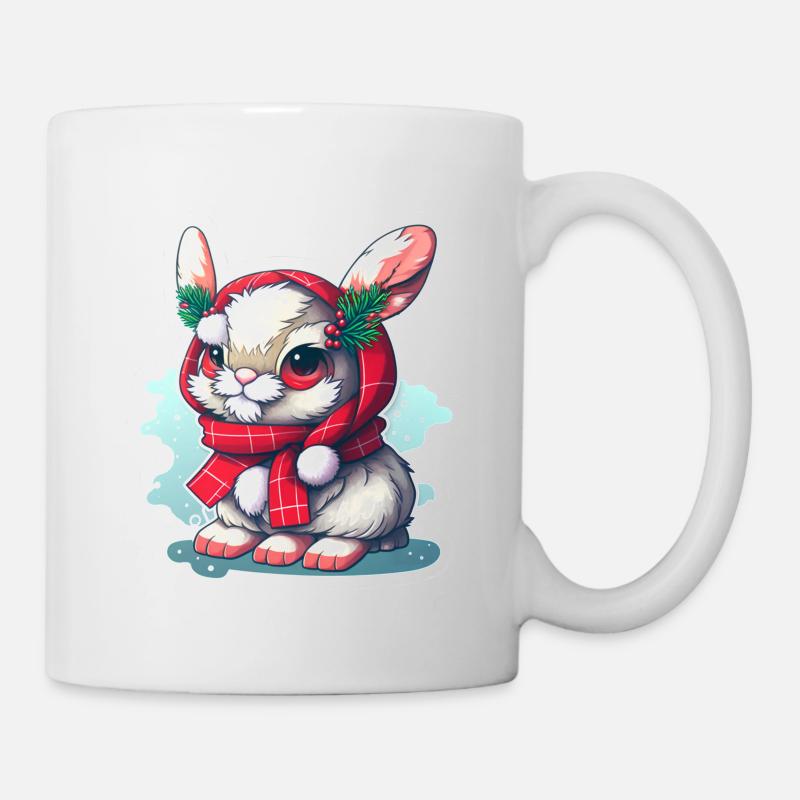 Lapin de Noël avec chapeau et foulard - Mug blanc - blanc