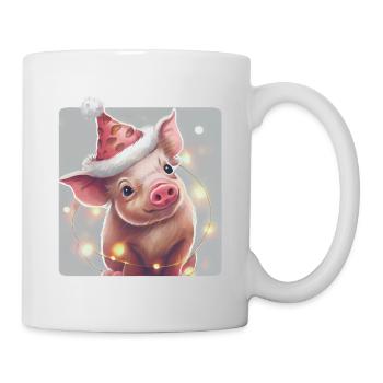 Ferkel mit Weihnachtsmütze - Tasse - Weiß - Rechts