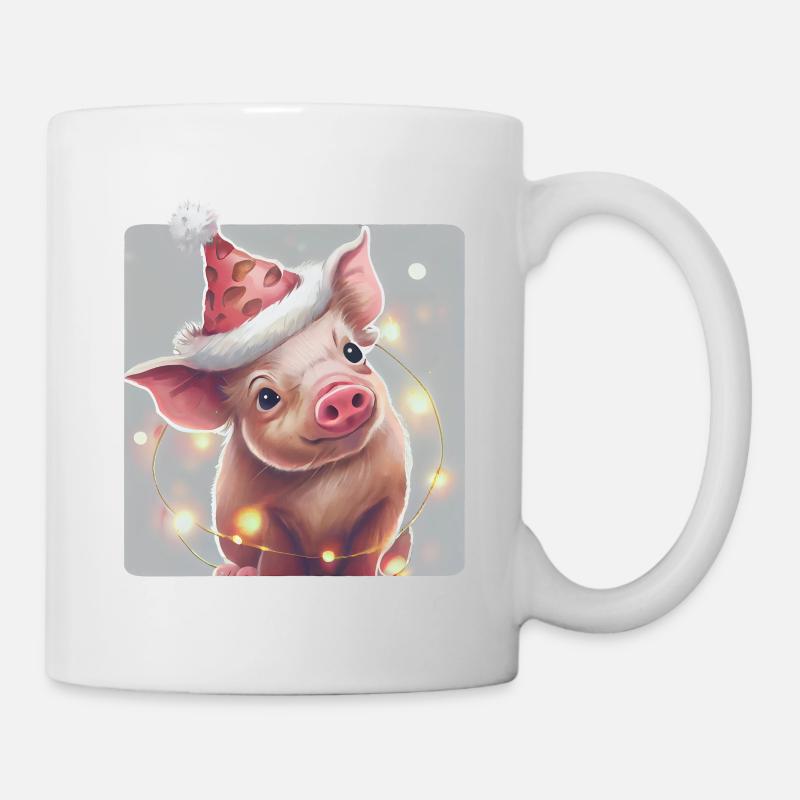 Piglet with Christmas hat - Mug - white