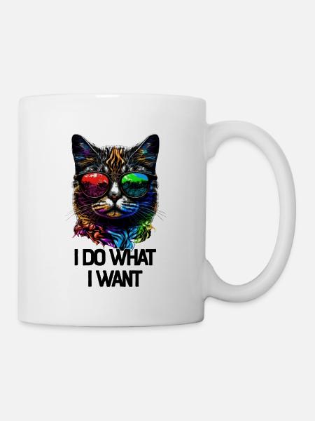 Gato I Do What I Want con gafas de sol - Taza - blanco