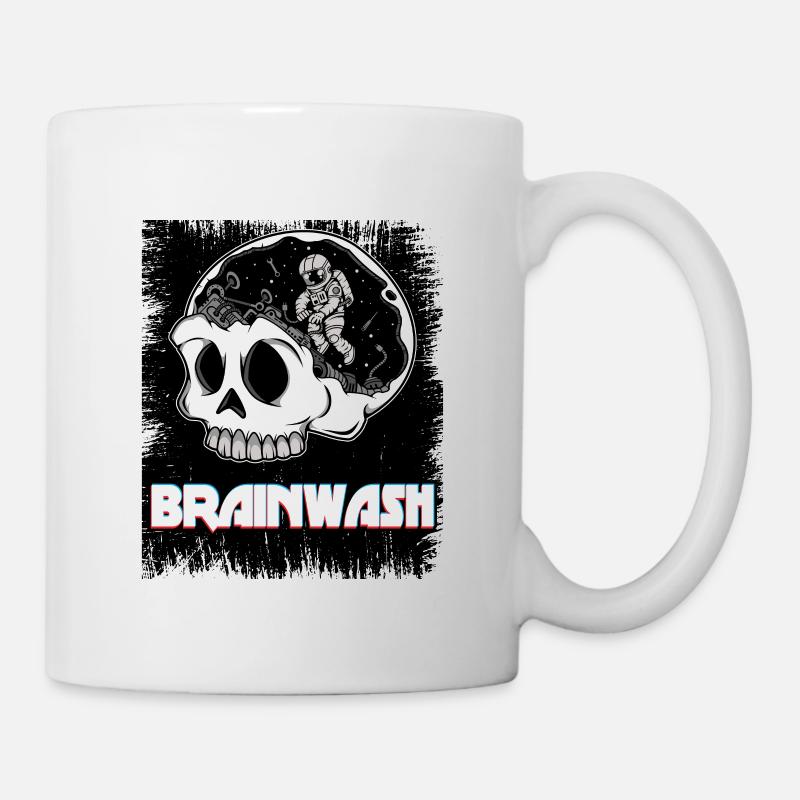 Astronaut im Totenkopf Schädel " Brainwash" - Tasse - Weiß