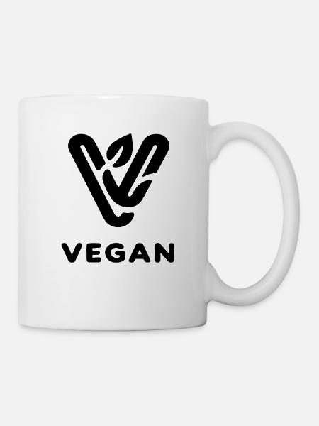 Logo végétalien noir (discret + ouvert) - Mug blanc - blanc
