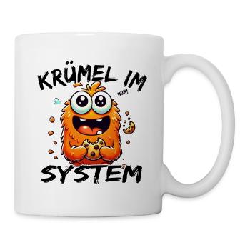 Krümel im System – Lustiges Monster mit Keks - Tasse - Weiß - Rechts