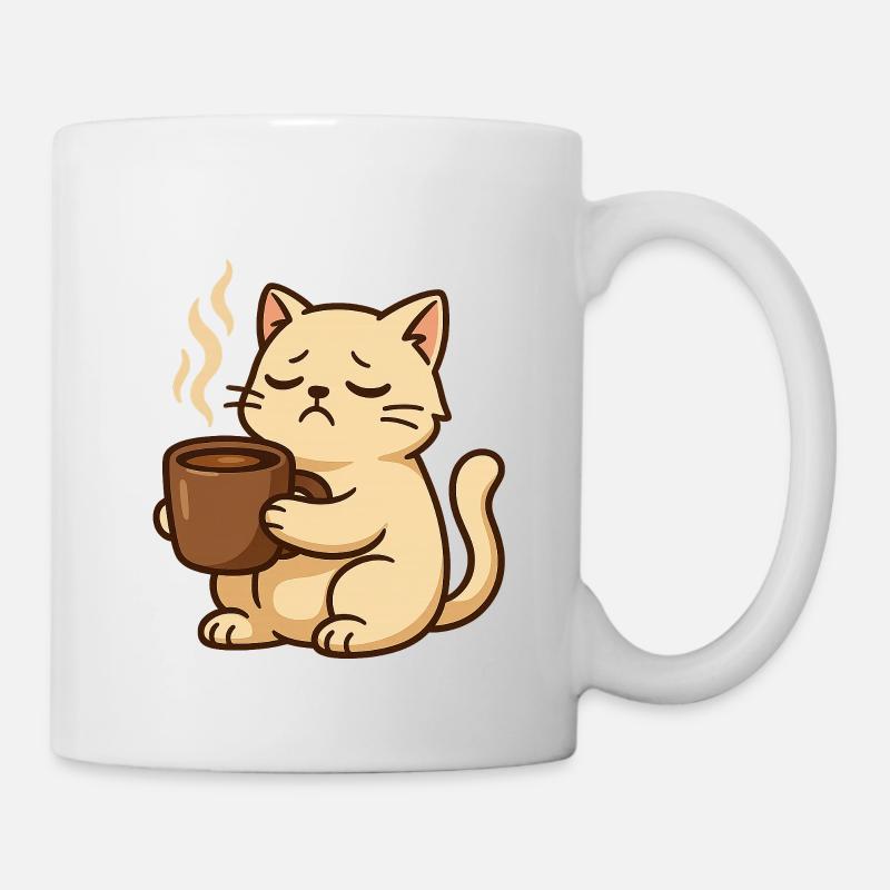 Chat café Somnolent et Tasse de Café - Mug blanc - blanc