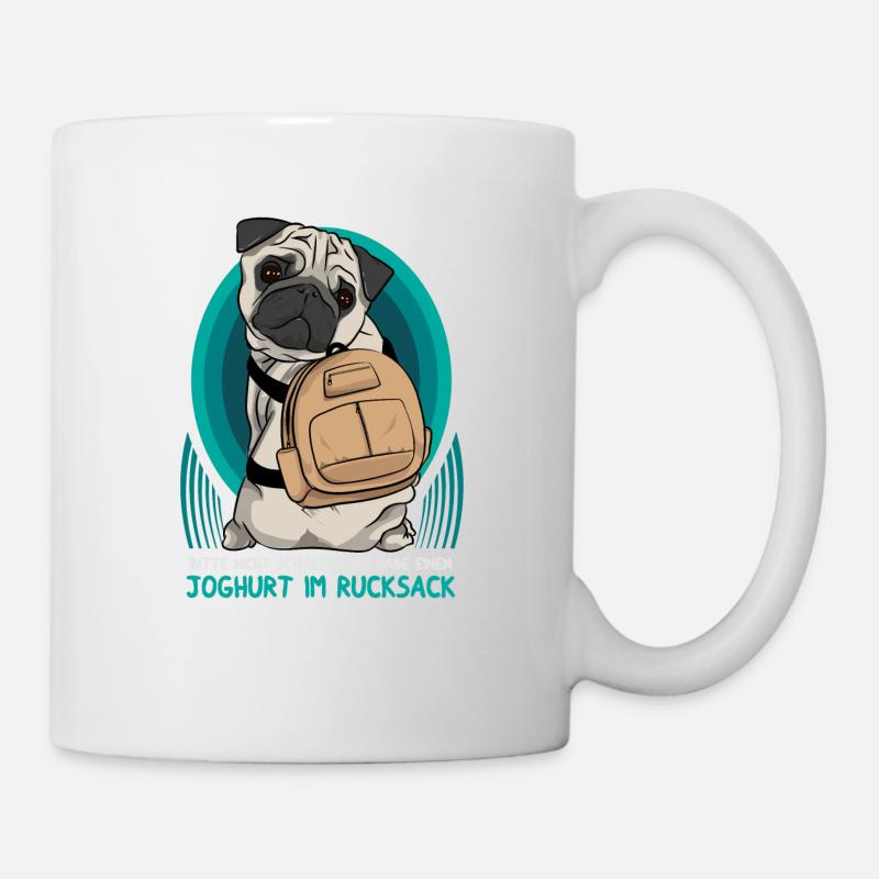 Bitte nicht schubsen! Joghurt im Rucksack. - Tasse - Weiß