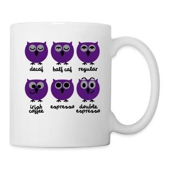 Lustige Eulen mit Kaffee Chart | T-Shirts Druck - Tasse - Weiß - Rechts