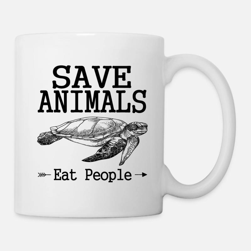 Lustiger Spruch Tiere Schützen, Menschen Essen - Tasse - Weiß