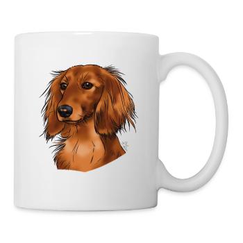 longhaired dachshund (without text) light textiles - Mug - white - Right