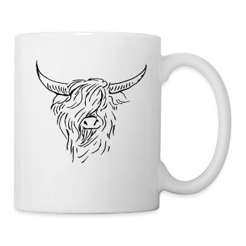 scottish highlander black white line drawing - Mug - white - Right