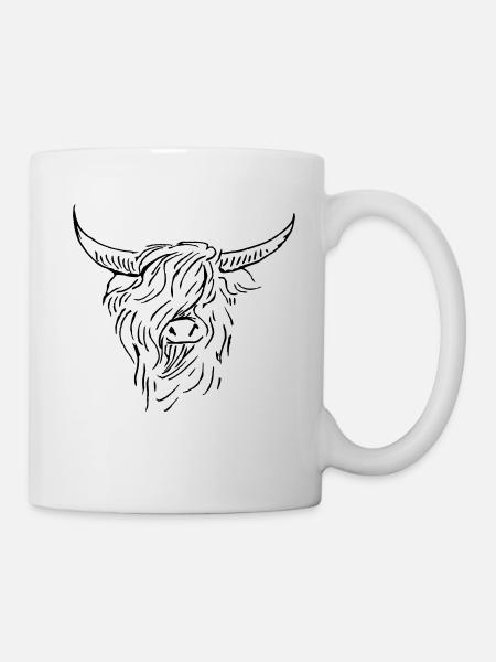 dessin au trait blanc noir highlander écossais - Mug blanc - blanc