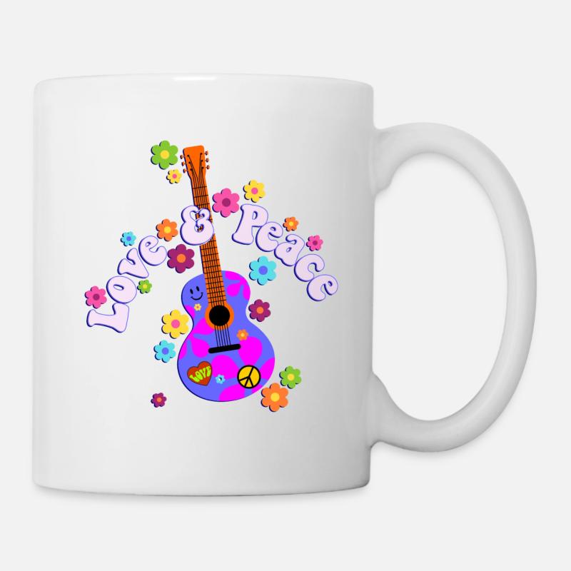 Retro Flower Power Guitar - Love And Peace 1 - Mug blanc - blanc