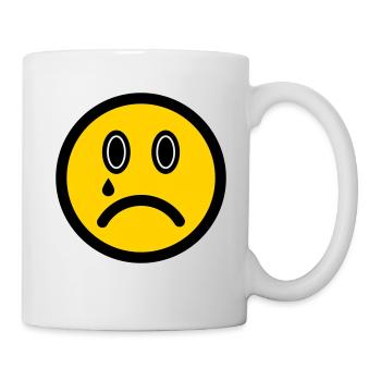 Weinendes Emoticon - Bildsymbol - Strichgesicht - Tasse - Weiß - Rechts