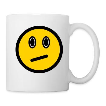 Neutrales Emoticon - Bildsymbol - Strichgesicht - Tasse - Weiß - Rechts