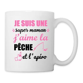 super maman pêche et apéro, cadeau fête des pères - Mug blanc - blanc - Droite