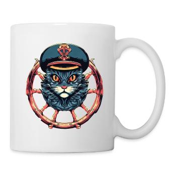 Captain Cat at the helm - Mug - white - Right