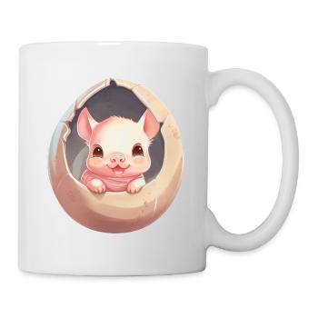 Schwein in Eierschale - Charmantes Tierdesign - Tasse - Weiß - Rechts