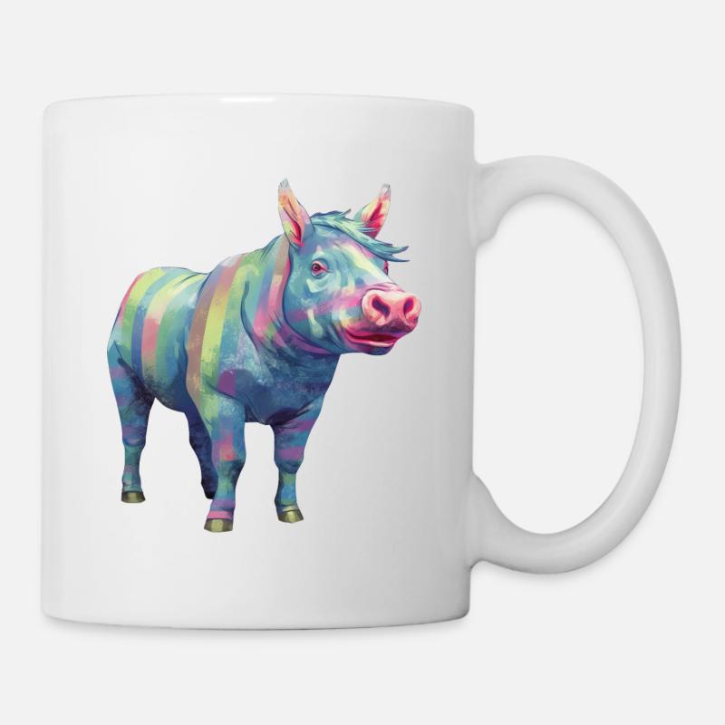 Schwein und Pferd - Regenbogen Moderne Kunst - Tasse - Weiß