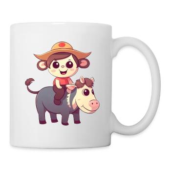Mädchen, Affe und Kuh, Charmantes Kinderdesign - Tasse - Weiß - Rechts