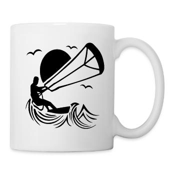 Kitesurfers in action silhouette - Mug - white - Right