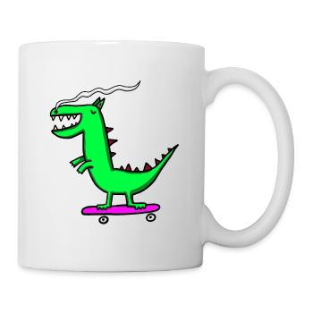 Dragon rides skateboard - Mug - white - Right