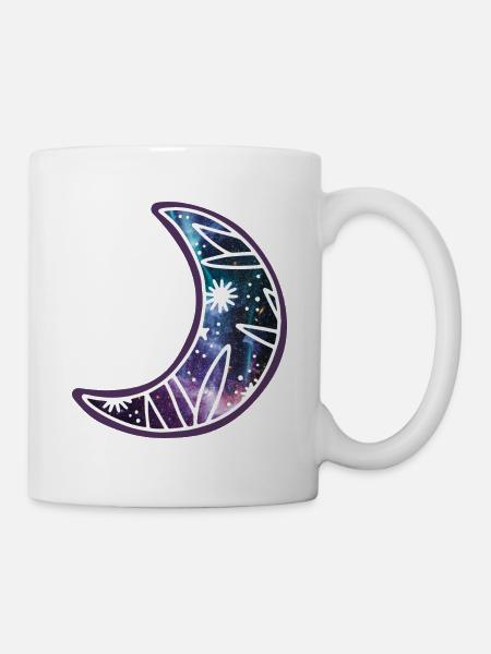 Niedliches magisches Halbmond-Gekritzel mit Galaxiesternen - Tasse - Weiß