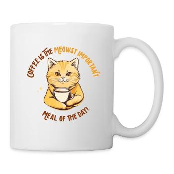 Katze und Kaffee - Tasse - Weiß - Rechts