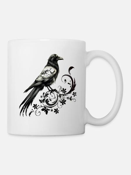 Corbeau, Tribal, Raven Bird, nordique, Floral, Wicca - Mug blanc - blanc