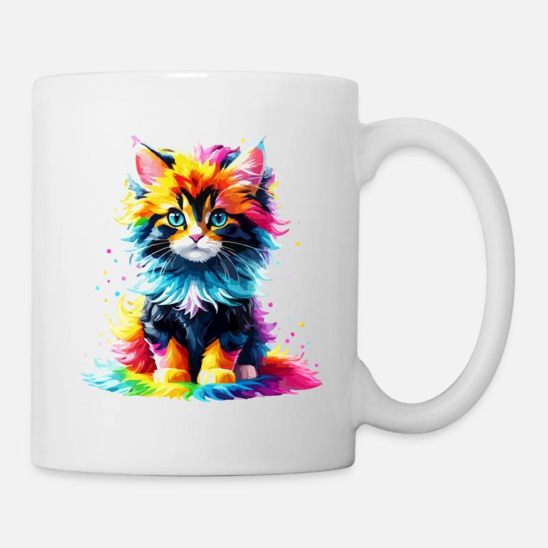 Katze Kitten Kater Regenbogen niedlich bunt süß - Tasse - Weiß
