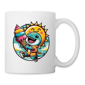 Kleiner süßer Dino mit großer bunter Eistüte - Tasse - Weiß - Rechts