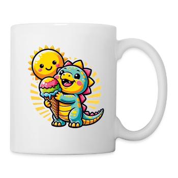 Kleiner süßer Dino mit großer bunter Eistüte - Tasse - Weiß - Rechts