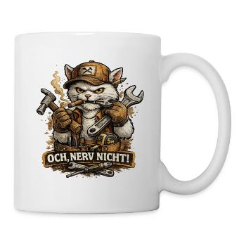 Zorniger Handwerkerkater mit Werkzeug - Tasse - Weiß - Rechts