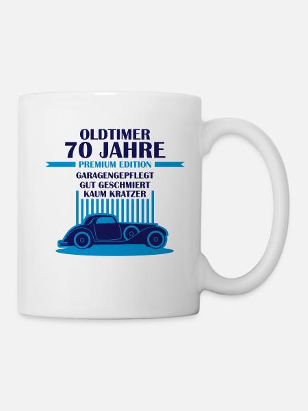 Oldtimer - 70 Jahre - Retro Geburtstagshirt - Tasse - Weiß