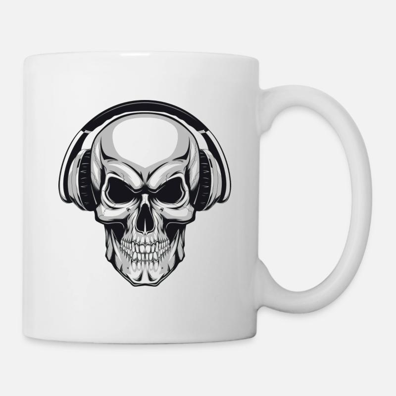 Totenkopf mit Kopfhörer - Tasse - Weiß