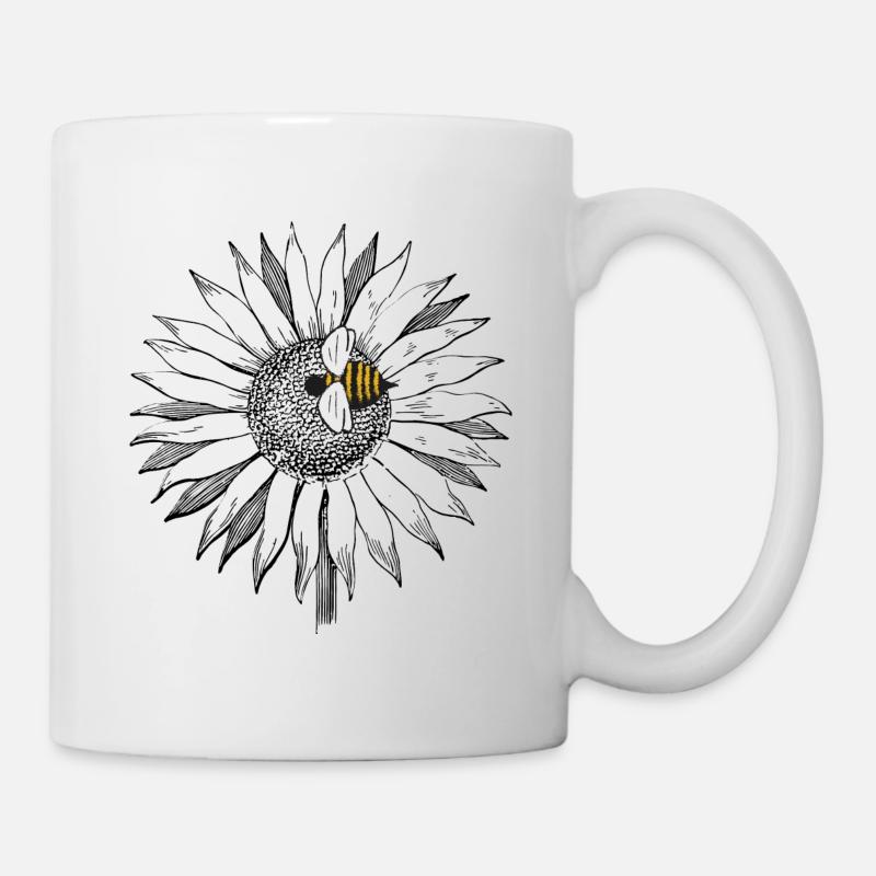 Sonnenblume mit Hummel - Tasse - Weiß